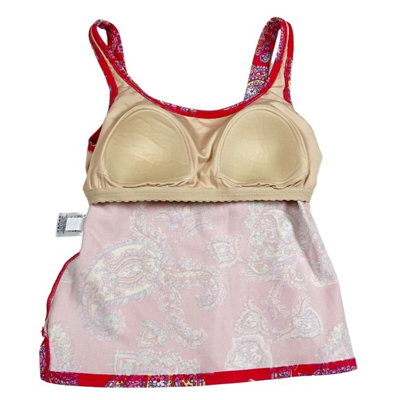 Lands' End Sz 10 Tankini Swim Top Red Floral & Paisley Padded Bra Square Neck - Picture 5 of 9